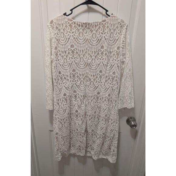 Ronni Nicole 3/4 Sleeve Lace Sheath Lined Ivory Lace Wedding Dress Size 14 - Picture 7 of 12